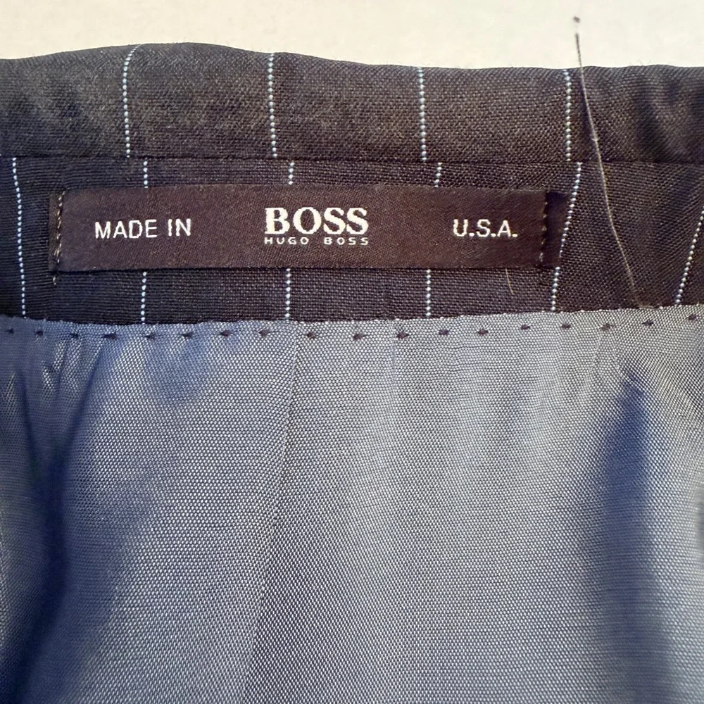 HUGO BOSS Navy Stripe Size 40L‎ Single Breasted Wool Blazer Jacket Guabello USA